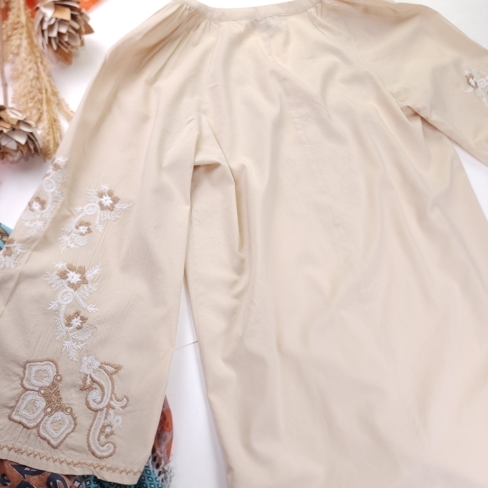 New Banana Republic Cotton Viscose Tan White Floral Embroidered Dress Sz… - Picture 11 of 14